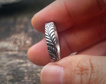 Silver Rowan Ring, 4.5mm Wide, Sterling Silver Leaf Band, Handcrafted Botanical Ring, Nature Inspired Wedding or Promise Ring
