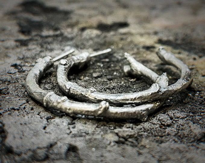 Arboris Hoops, Sterling Silver Twig Loop Earrings, 35mm, Nature-Inspired Jewelry, Handmade Organic Earrings, Statement Hoop Earring