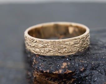 Fissio Ring, 9ct Yellow Gold, Rustic Texture Ring, Natural Inspired, Handmade Gold Ring, Hand Textured Gold Ring, Organic, Minimalistic