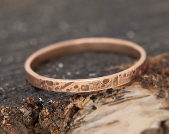 Amor Aeternus Ring, in 9ct Rose Gold, 2mm Wide, Handcrafted Celestial Textured Gold Ring, Minimalist, Rustic yet Delicate, Gift for Her