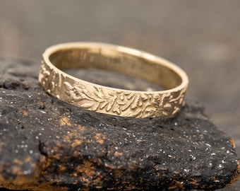 Vinea Ring, 9ct Yellow Gold, 4mm Wide, Gold Vine Ring, Nature Inspired Wedding Ring, Handmade, Botanical, Organic, Made to Order