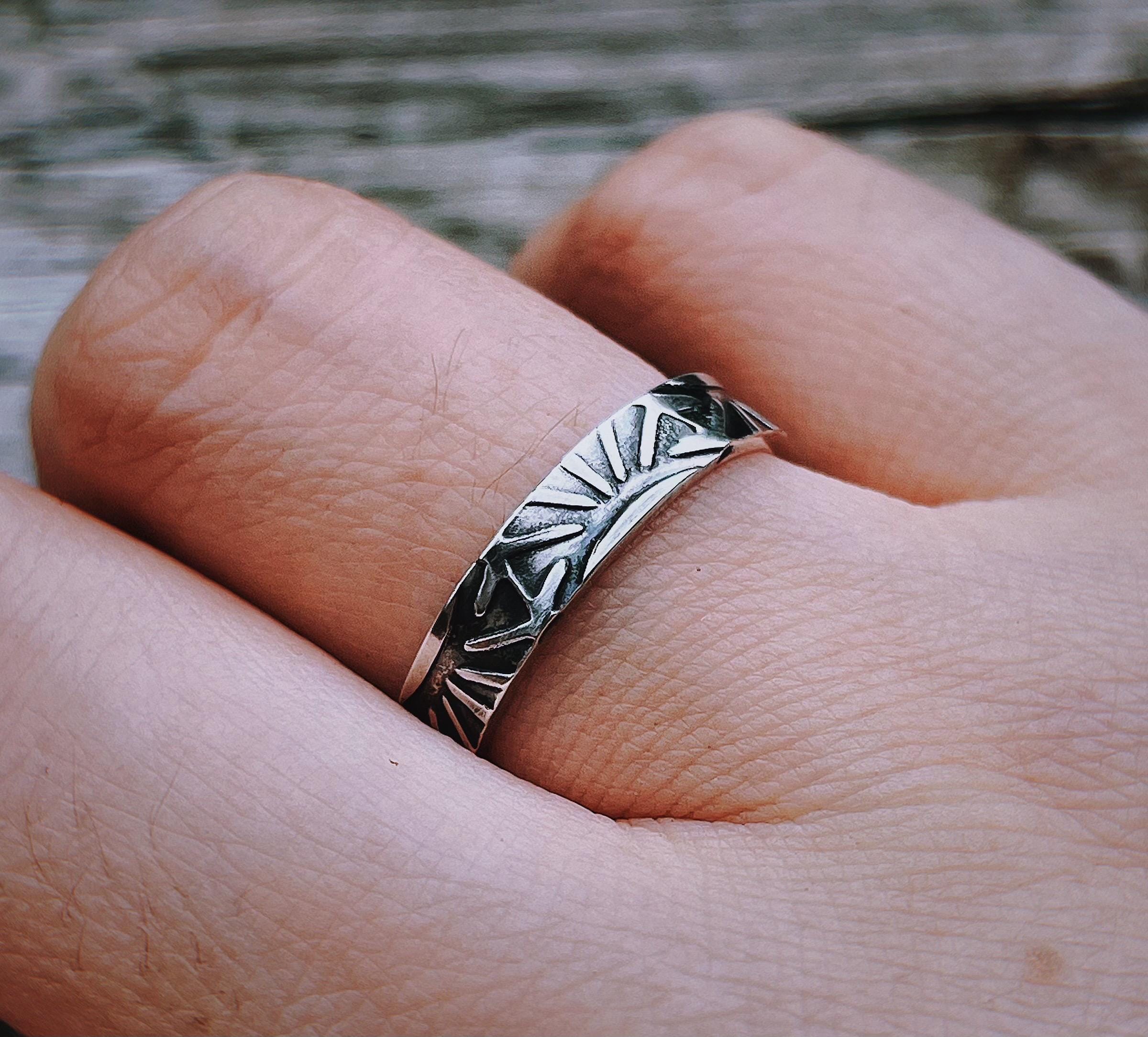 Sterling Silver Navajo Ring, Hand Stamped Ring Band
