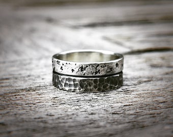 Saxum Ring, Sterling Silver, 8mm Wide, Handmade Sterling Silver Rustic Textured Ring, Handforged, Unisex, OOAK, Gift for Him, Gift for Her