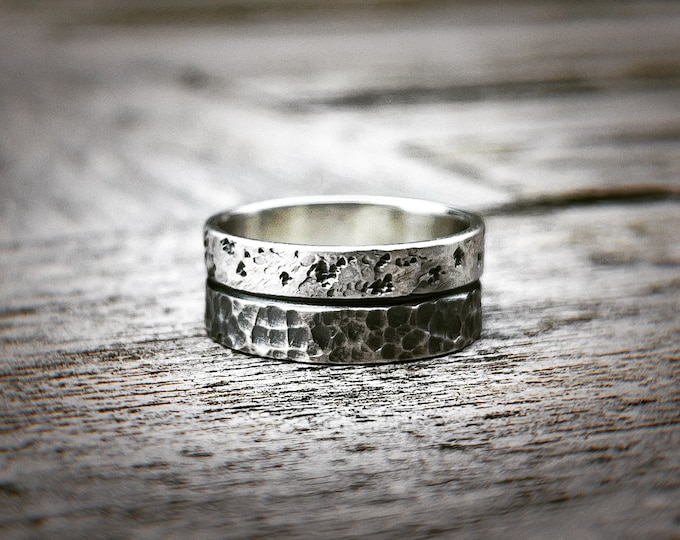Saxum Ring, Sterling Silver, 8mm Wide, Handmade Sterling Silver Rustic Textured Ring, Handforged, Unisex, OOAK, Gift for Him, Gift for Her