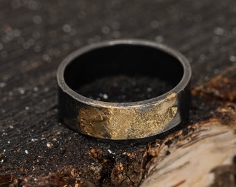 6MM Sterling Silver & 24K Gold Keum Boo Rustic Ring, Mens Rustic Band , Unique Wedding Ring, Promise Ring, Gift for Him, Gift for Her