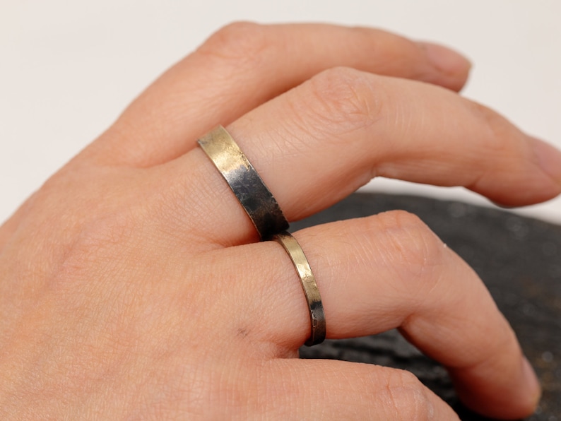 Sterling Silver & 24K gold Keum Boo Ring Set, Matching Rings, Unique Wedding Ring Set, Handmade Wedding Bands, Promise Ring Set image 3
