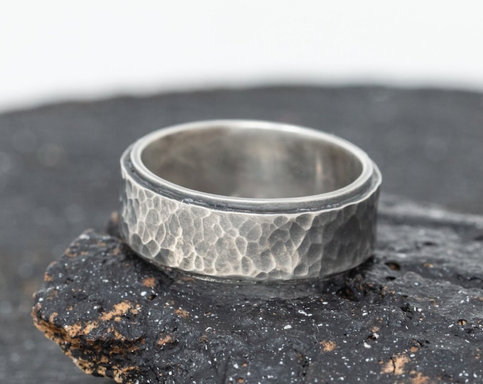 Textured Mens Sterling Silver Ring|Sterling Silver Ring|Rustic Ring|Unisex Ring|Rustic Silver Ring|Thumb Ring|Gift for Her|Gift for Him