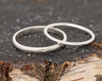 Completus Ring Set, Lite, in 9ct White Gold, Handmade White Gold Wedding Ring Set, Minimalistic, Sleek, Simple Wedding Bands