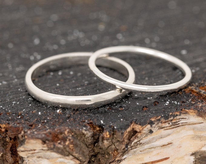 Completus Ring Set, Lite, in 9ct White Gold, Handmade White Gold Wedding Ring Set, Minimalistic, Sleek, Simple Wedding Bands