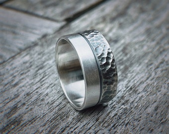 Contrarium Ring, 10mm Version, Sterling Silver, Handmade Sterling Silver Rustic Texture Ring, Handforged, Unisex, Minimalist, Artisanal