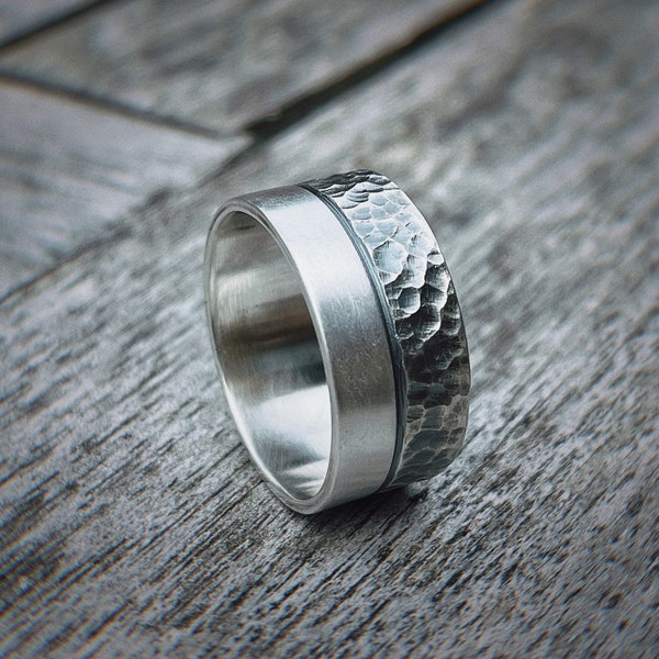 10mm Version Contrarium Ring, Sterling Silver, Handmade Sterling Silver Rustic Textured Ring, Handforged, Unisex, Gift for Him, Gift for Her
