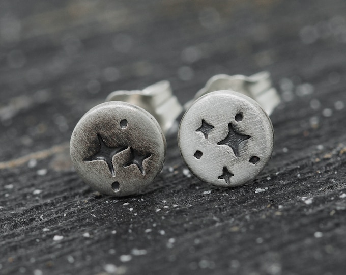 Sterling Silver Star Cluster Stud Earrings, Handmade Star Earrings, Start Cluster Earrings, Mix and Match Earrings, Unisex Earrings