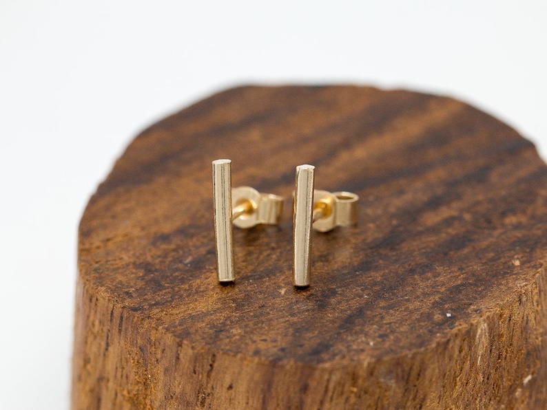 Solid 9ct Gold Bar Stud EarringsMinimalist Gold Earrings9ct image 4