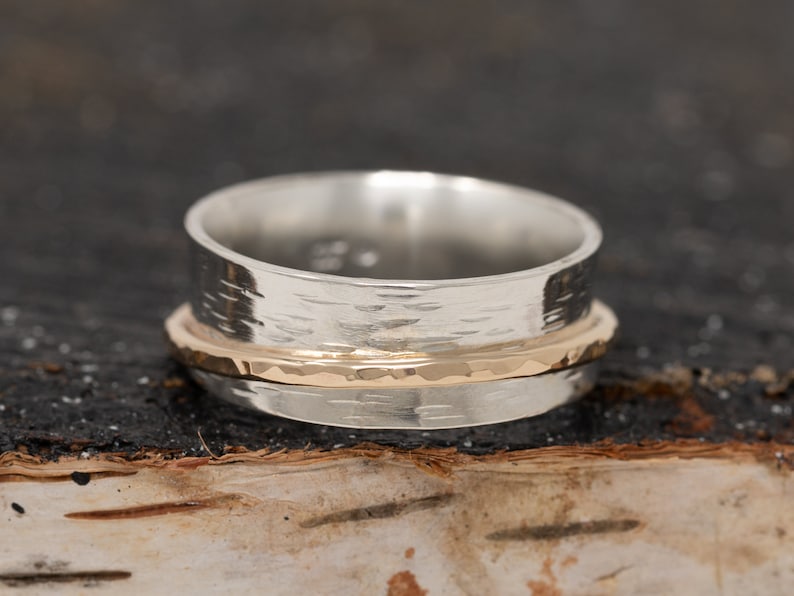 9ct Yellow Gold Sterling Silver Spinner Ring, Silver Gold Spinner Ring, Fidget Ring, Worry Ring, Anxiety Ring, Meditation Ring, Gift for Her image 1