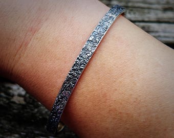 Fissio Cuff, 5mm Wide, in Solid Sterling Silver, Rustically Textured Cuff, Handforged, Unique Cuff Bracelet, Organic, Unisex, Gift for Her