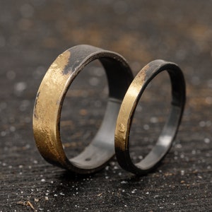 Sterling Silver & 24K gold Keum Boo Ring Set, Matching Rings, Unique Wedding Ring Set, Handmade Wedding Bands, Promise Ring Set