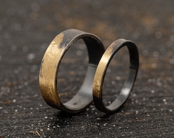 Sterling Silver & 24K gold Keum Boo Ring Set, Matching Rings, Unique Wedding Ring Set, Handmade Wedding Bands, Promise Ring Set