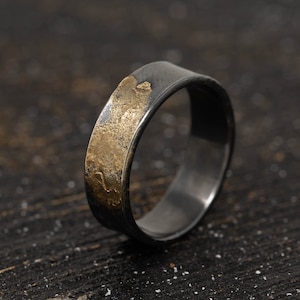6MM Sterling Silver & 24K Gold Keum Boo Rustic Ring, Mens Rustic Band ...