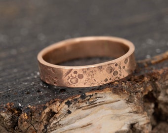 Amor Aeternus Ring, in 9ct Rose Gold, 4mm Wide, Celestial Inspired Wedding Ring, Handmade Gold Ring, Artisan, Organic, Rustic yet Delicate