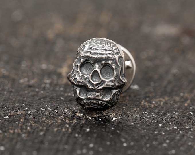 Sterling Silver 3D Skull Tie Pin, Skull Suit Pin, Skull Brooch, Unisex Skull pin, Skull Winter Jewellery, Gift for Him, Gift for Her