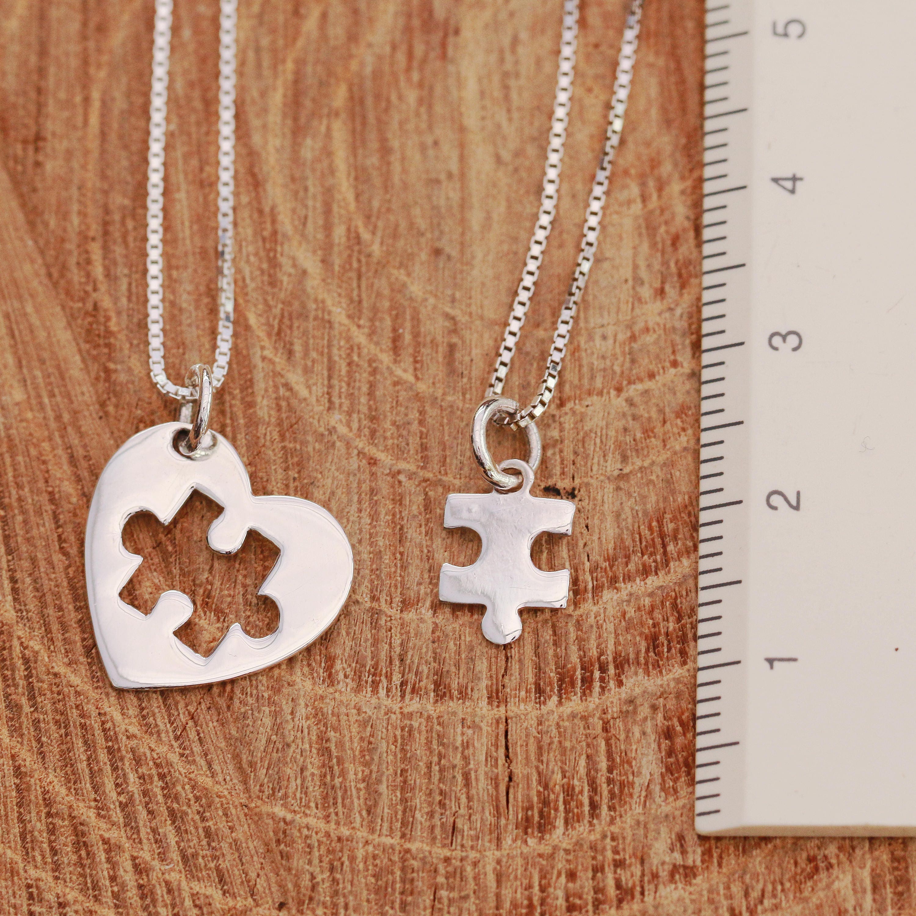 Set of Sterling Silver Heart Puzzle Necklaces, Silver Puzzle Necklace