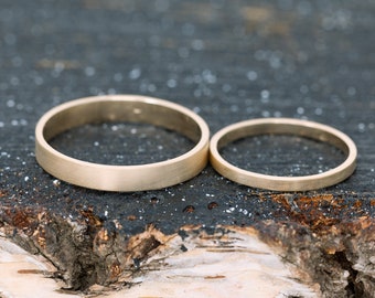 Infinitas Ring Set, in 14ct Yellow Gold, 1.5mm and 3mm Wide, Matt Finish, Handcrafted 14ct Gold Wedding Ring Set, Minimalistic, Classic