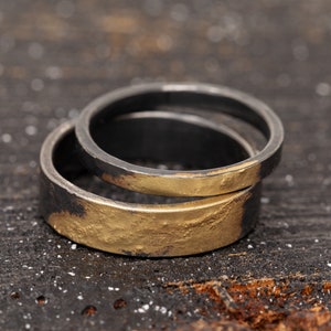 Sterling Silver & 24K gold Keum Boo Ring Set, Matching Rings, Unique Wedding Ring Set, Handmade Wedding Bands, Promise Ring Set image 2