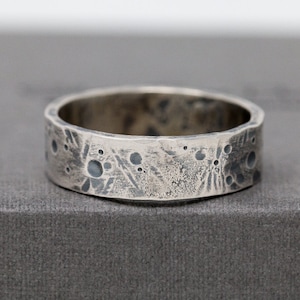 Amor Aeternus Ring, in Sterling Silver, 6mm Wide, Rustic Textured Statement Ring, Celestial Inspired, Handforged, Hammered, Minimalist