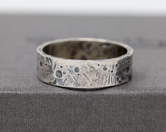Amor Aeternus Ring, in Sterling Silver, 6mm Wide, Rustic Textured Statement Ring, Celestial Inspired, Handforged, Hammered, Minimalist
