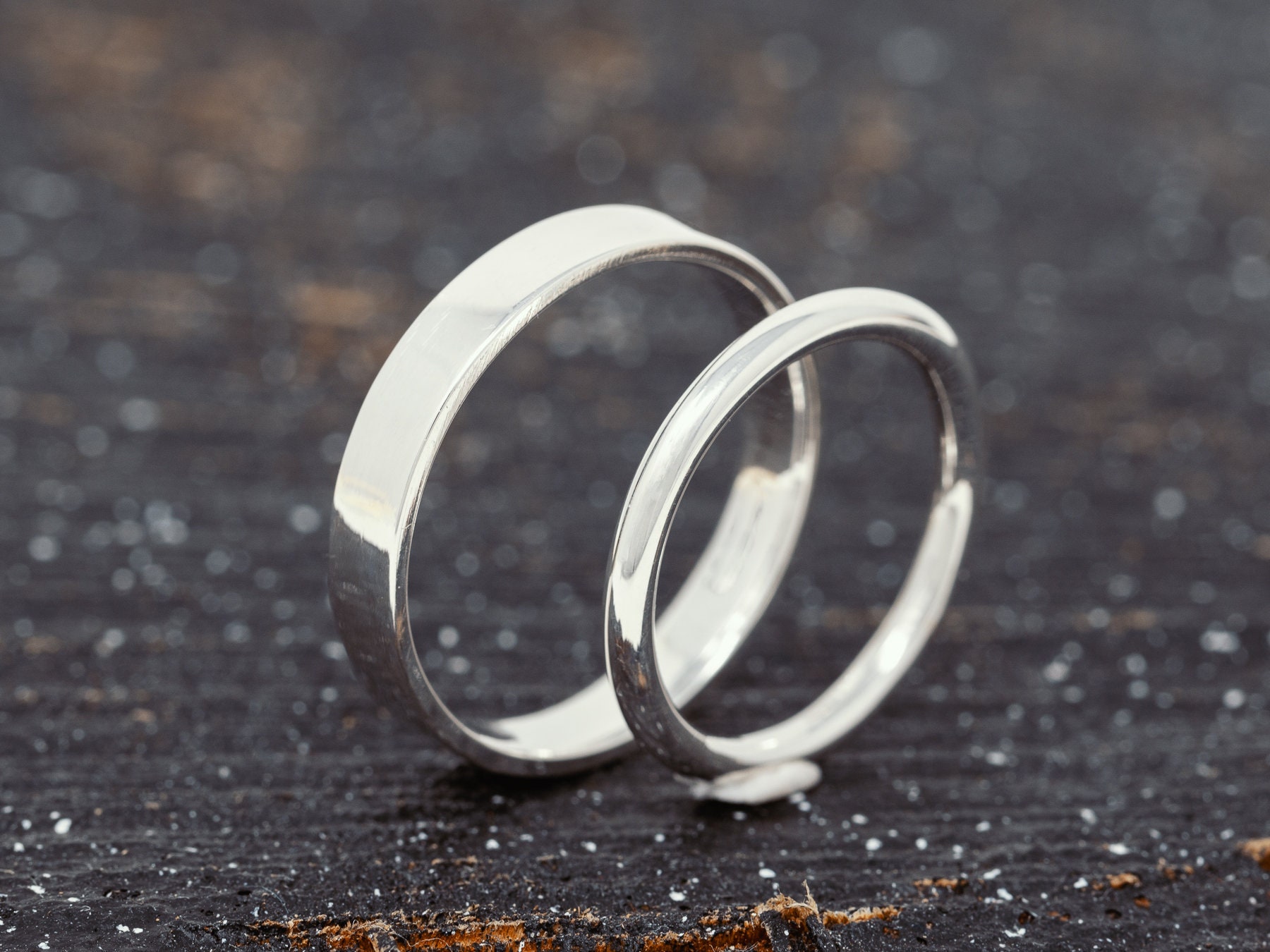 His and Hers Matching White Gold Polish Wedding Bands Rings 6mm and 4mm Wide Titanium Rings Set Anniversary Rings Set