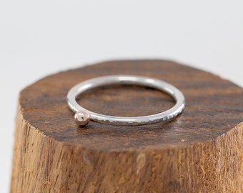 Solis Dot Ring, Sterling Silver with 9ct Rose Gold Dot, Minimalist Stacking Ring, Petite Stacker, Delicate Mixed Metal Jewellery