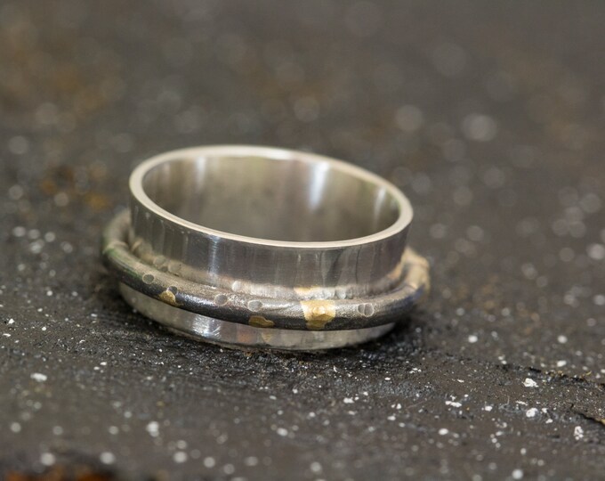 Rustic Ring|Organic Ring|Sterling Silver&24K Gold Spinner Ring|Keumboo Ring|Unisex Ring|Chunky Ring| Handmade Ring|Gift for Him|Gift for Her