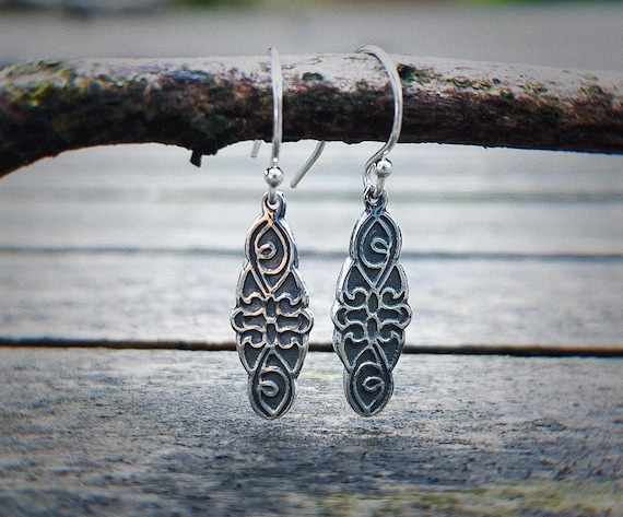 Paire De Boucles D'oreilles Pendantes En Argent Massif 925 – Style Art Nouveau – Occasion