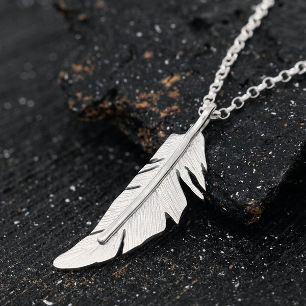 Handmade Sterling Silver Angel Feather Pendant Necklace, 3D Small Silver Feather Necklace, Angel Feather Necklace, Gift for Her