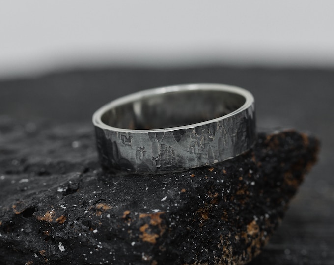 6MM Wide Sterling Silver Rustic Ring, Men's Wedding Band, Unisex Ring, Handmade Embossed Ring, Hammered Ring, Textured Ring, Gift for Her