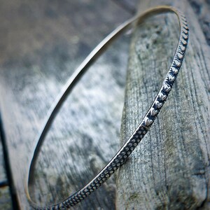 Handmade Sterling Silver Heart Patterned Bangle,  Hearts and Polka Dots, Girl’s Bangle, Stacking Bangle, Romantic Present, Gift for Her