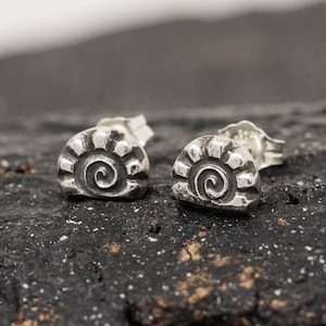 Sterling Silver Seashell Fossil Stud Earrings: Handmade Nautical Jewelry