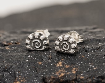 Sterling Silver Seashell Fossil Stud Earrings, Shellfish Earrings, Seashell earrings, Nautical Earrings, Handmade Earrings, Gift for Her