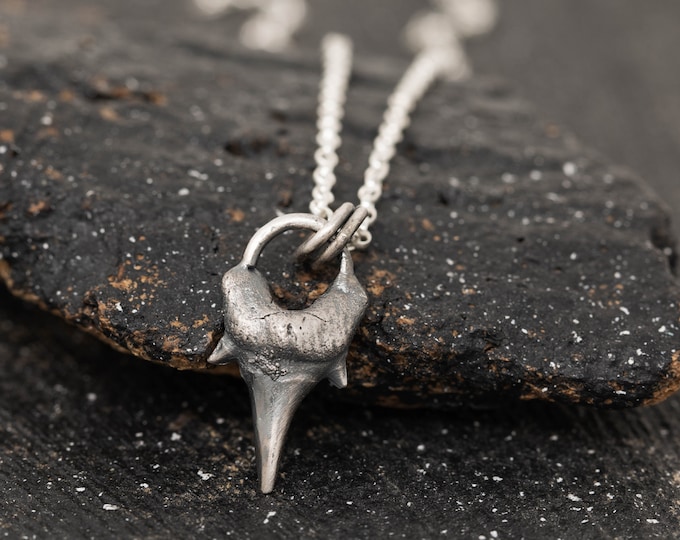 3D Sterling Silver Shark Tooth Fossil Pendant Necklace, Shark Tooth Necklace, Shark Tooth Fossil Necklace, Unisex Necklace, Gift for Her