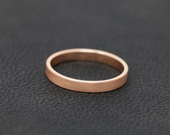 SOLID 9ct Rose Gold Flat Wedding Ring, 2MM Rose Gold Matt Wedding Ring, Promise Ring, Handmade Wedding Band, Unisex Ring Band