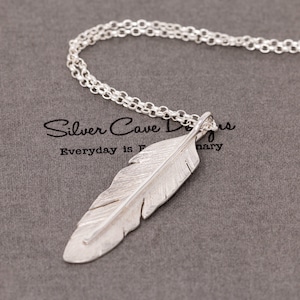 Handmade Sterling Silber Engel Feder Anhänger Halskette, 3D große Vogel Feder Halskette, Hand geschmiedet Engel Feder Charme, Geschenk für Sie