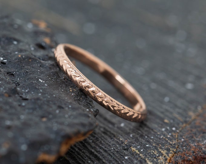 Solid 9ct Rose Gold Wheat Detailed Band, Rose Gold Wedding Ring, Gold Wheat Patterned Ring, Gold Wheat Ring, Gold Grain Ring, Gift for Her