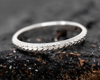 Ceres Ring, in 9ct White Gold, 2.5mm Wide, Handcrafted White Gold Wheat Patterned RIng, White Gold Wedding Ring, Simple, Sleek