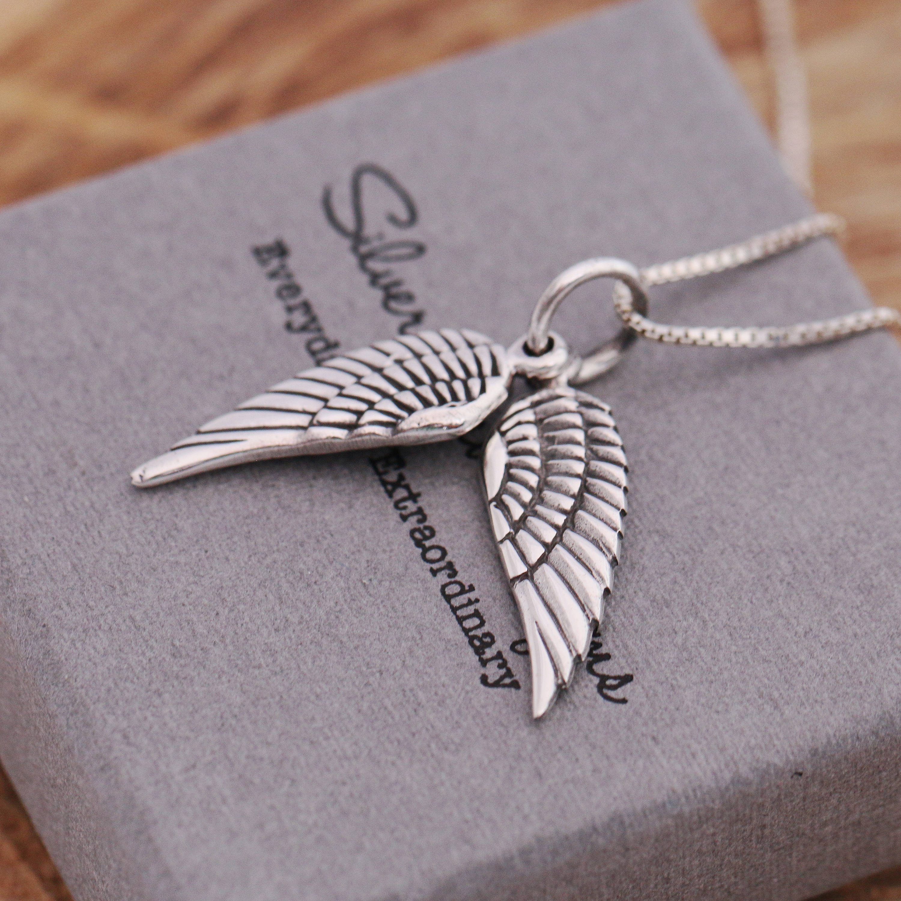 Sterling Silver Embraced Angel Wings Pendant Necklace, Angel Wing ...