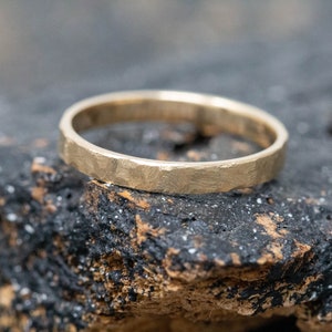 Ictus Ring, 2mm Wide, 9ct Yellow Gold, Minimalist Wedding Ring, Handforged, Handmade Slim Yellow Gold Ring, Women&#39;s Wedding Ring