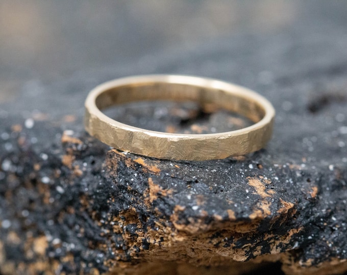 Ictus Ring, 2mm Wide, 9ct Yellow Gold, Minimalist Wedding Ring, Handforged, Handmade Slim Yellow Gold Ring, Women's Wedding Ring