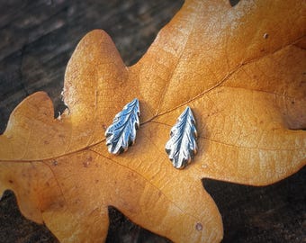 Oakling Stud Earrings – Sterling Silver Oak Leaf Studs, Handcrafted Petite Leaf Earrings, Nature Inspired Jewellery, Woodland Gift for Her