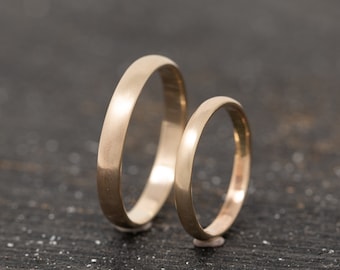 Infinitas Ring Set, 9ct Yellow Gold, Handmade Gold Wedding Rings, Matt Effected, Custom Made Wedding Jewelry, Classic, Simple, Timeless