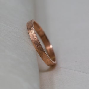 2mm Wide Solid 9ct Rose Gold Ring, Ripples Textured,  Water Surface Rose Gold Ring, Handmade Slim Rose Gold Ring, Women's Wedding Ring