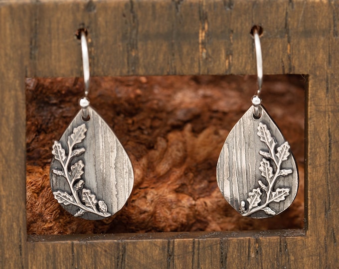 Sterling Silver Oak Leaves Drop Earrings, Sterling Silver Botanic Schemed Dangle Earrings, oak Earrings, Gift for Her, Gift for Mum